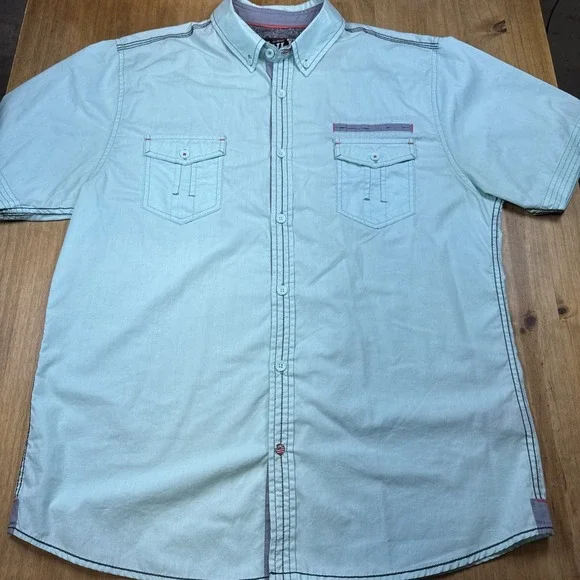 Drill Clothing Company Teal Short Sleeve Collar Button Up Shirt Sz XL Western - Picture 2 of 13